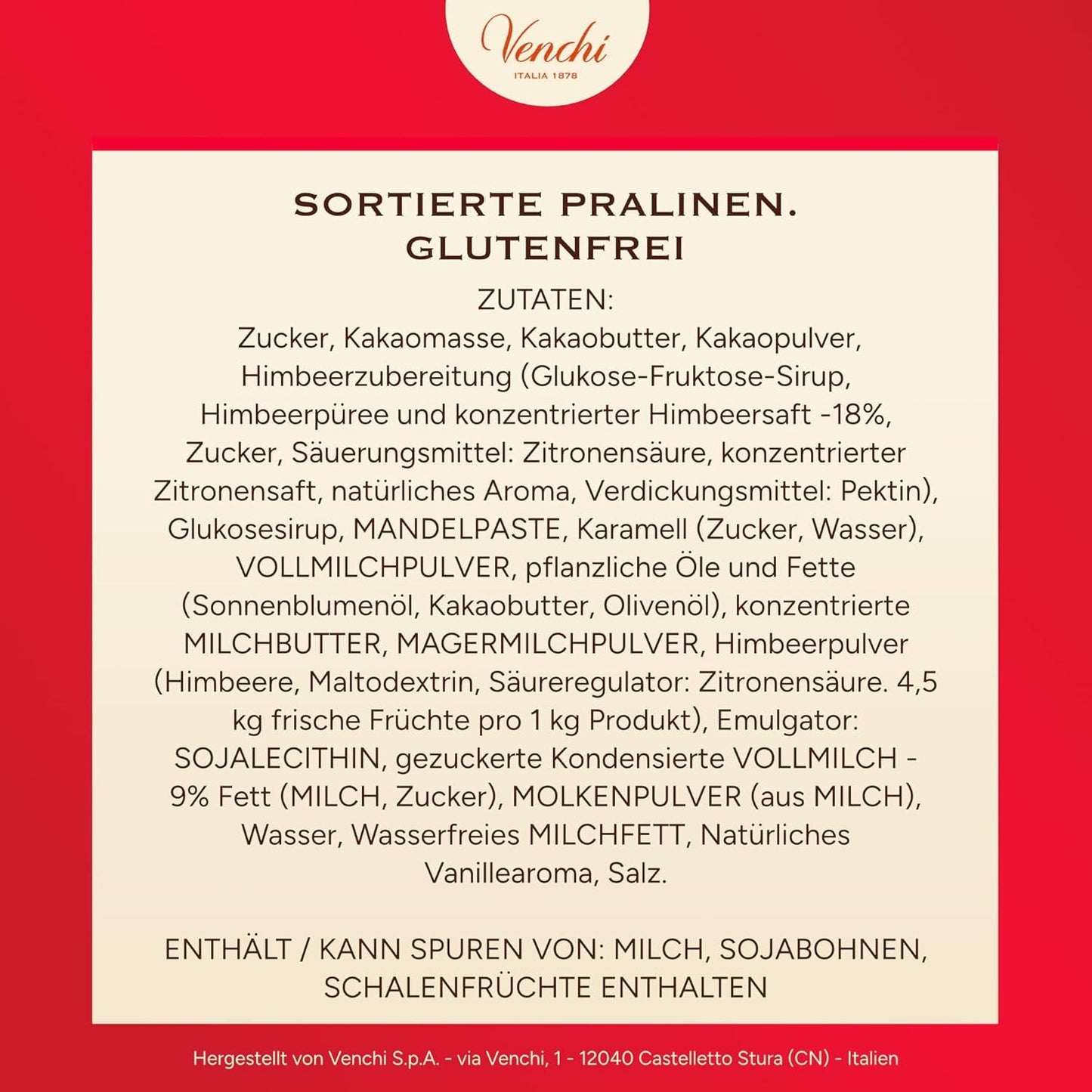 Venchi - Cutie cu 9 bomboane de ciocolată asortate, 175g, fără gluten, fără coloranți sau conservanți artificiali, idee de cadou de Ziua Îndrăgostiților