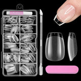 Uñas cortas de cubierta completa, 120 piezas, 12 tamaños, puntas de uñas cortas para uñas de gel, pegamento en uñas artificiales, pegamento en lima de uñas, pulidor de uñas, empujador de cutículas