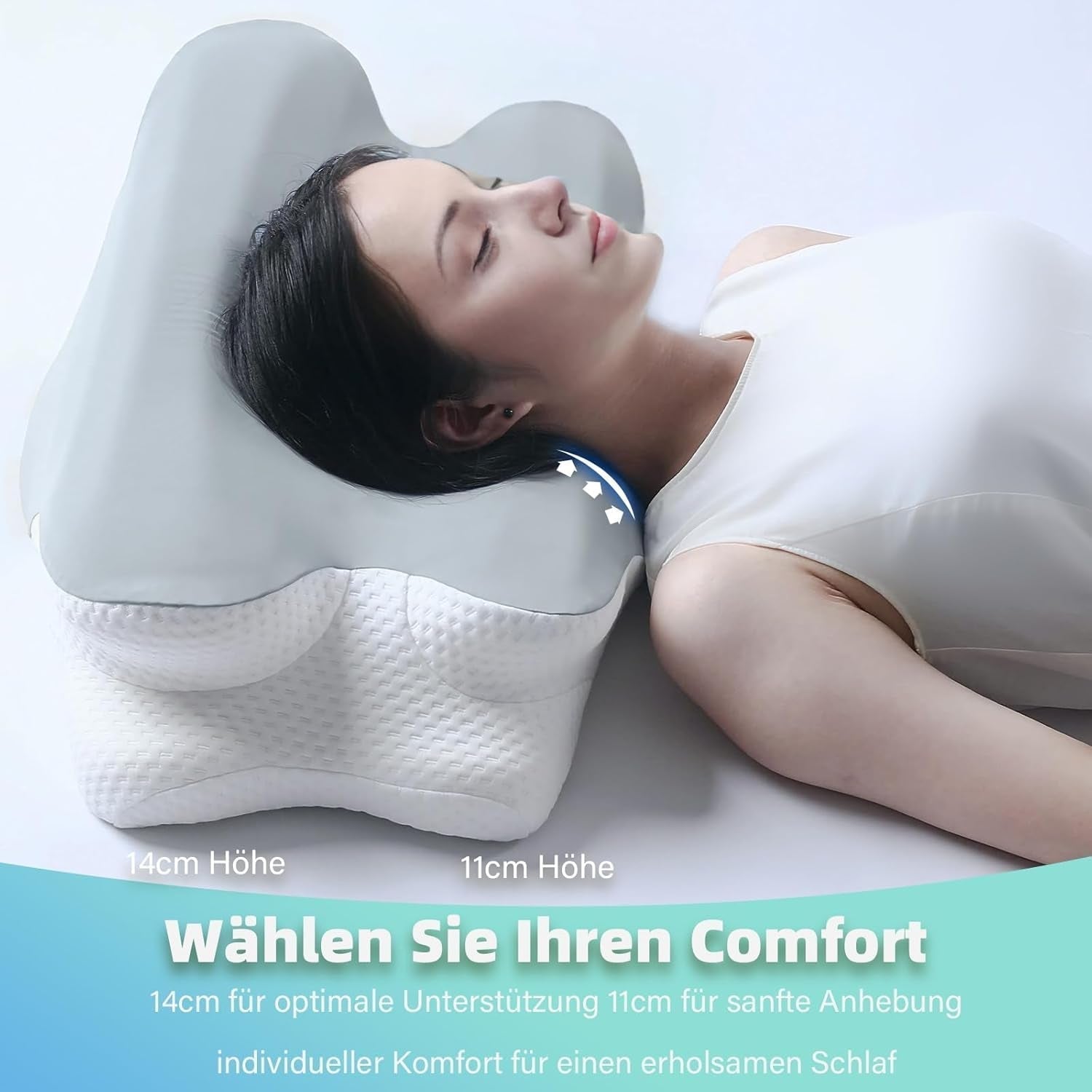 RUMMY Almohada Ergonómica de Espuma Viscoelástica con Funda Lavable Extraíble para Dormir de Lado y Boca Abajo (Gris) Almohadas Ortopédicas Cervicales Naty Shop