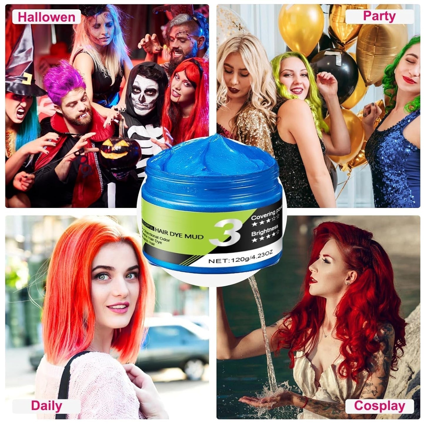 Cera para el cabello azul, spray para el cabello azul temporal, color azul loco, tinte para el cabello lavable, tinte para el cabello instantáneo, color de cabello natural, peinado para hombres, mujeres, fiesta, Naty Shop