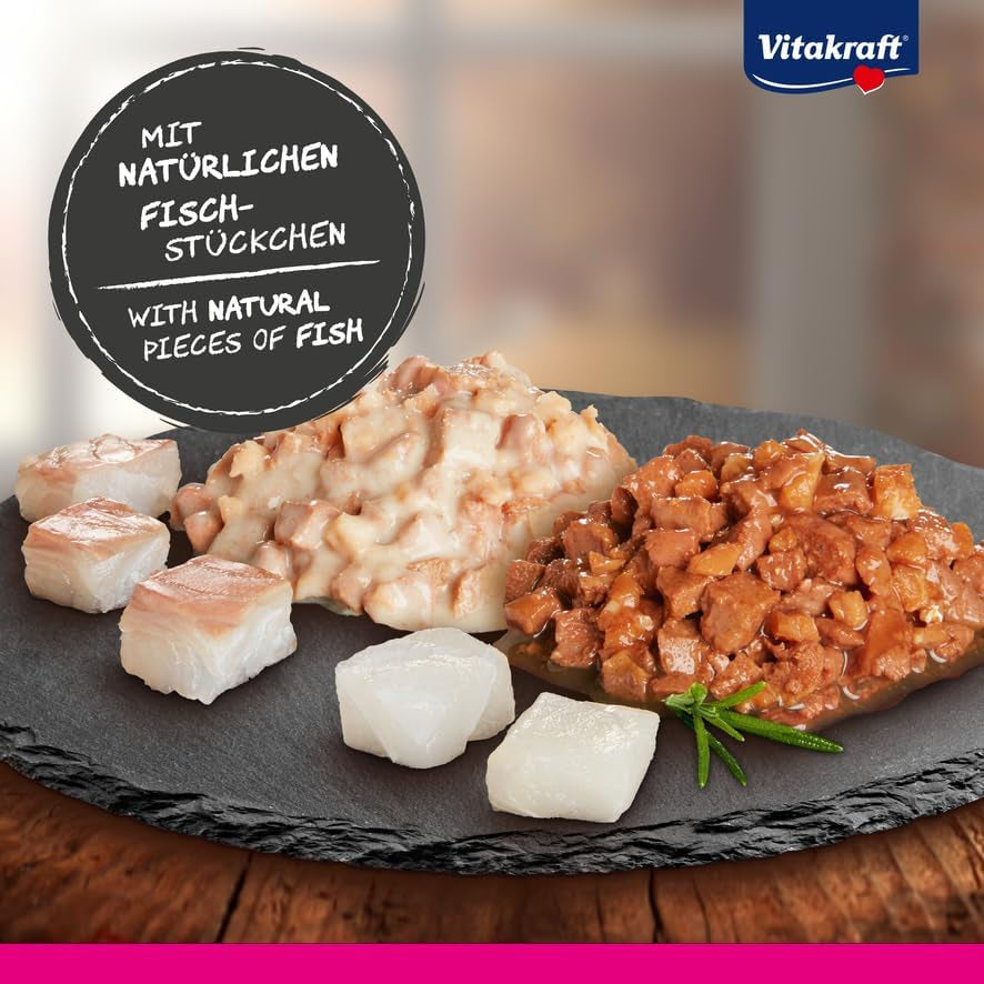 Vitakraft Poésie Délice, Selección de Pescado, Nassfutter Katze, Katzennassfutter en Salsa, mit Seelachs, mit Kabeljau, ohne Zusatz von Zucker und Getreide (1 paquete con 6 x 85 g)