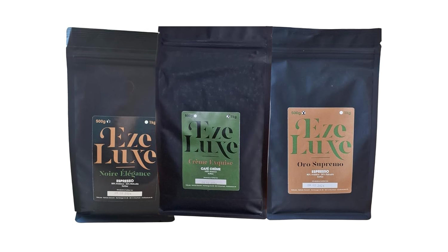 Café Espresso Noire Elegance 500 g – 50% Arábica y 50% Robusta de Brasil e India – tostado medio, fuerte y cremoso con chocolate negro – intensidad 8 – incl. máquina de café expreso gratis