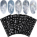 JMEOWIO Nagelsticker Weihnachten Weiß Glitter 8 Blatt Nail Art Sticker Selbstklebend Nagelaufkleber Schneeflocke Decoración navideña Nageldesign Zubehör