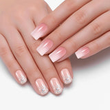 48 Uds pegamento corto en las uñas 2 estilos uñas francesas cuadradas cortas con pegamento para uñas y lima de uñas uñas postizas ombré rosa y blanco para mujer