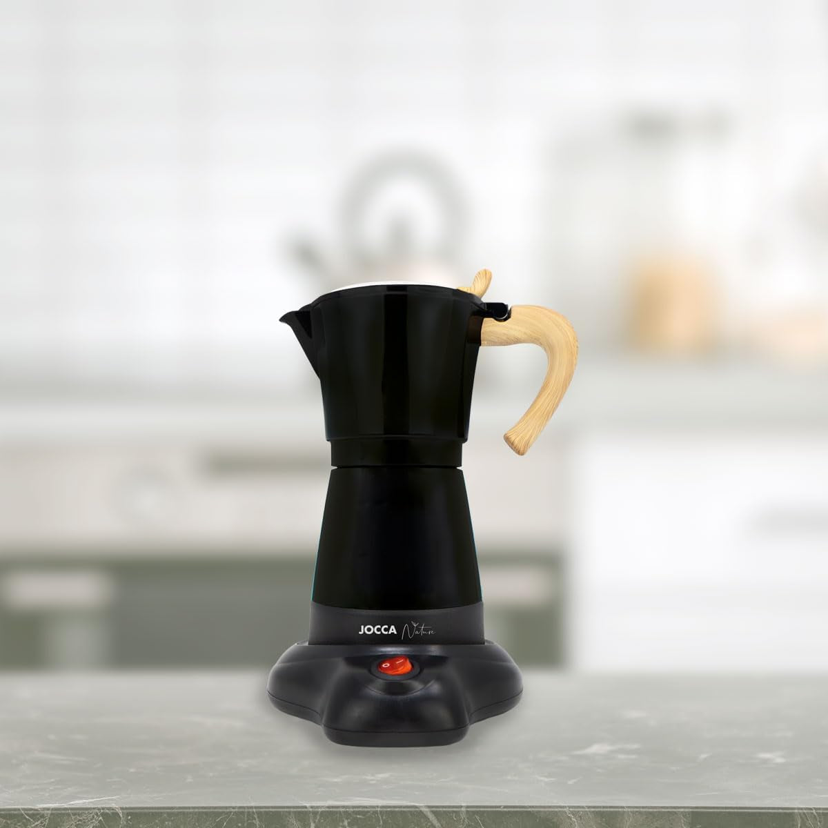 Jocca Cafetera Eléctrica Italiana Aluminio 6 Tazas Cafetera Manual Portátil con Mango de Madera Estilo Moca Negro