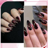 24 piezas de uñas postizas rojas y negras, pegamento en uñas postizas, pegamento en las uñas, puntas de uñas en forma de almendra, cubierta completa, uñas postizas, juego de uñas postizas rojas y negras