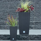 Macetas Prosperplast imitación ratán/macetas con inserto | 26,5x26,5x50cm | antracita | resistente a la intemperie y a los rayos UV | de plástico resistente | para interior y exterior