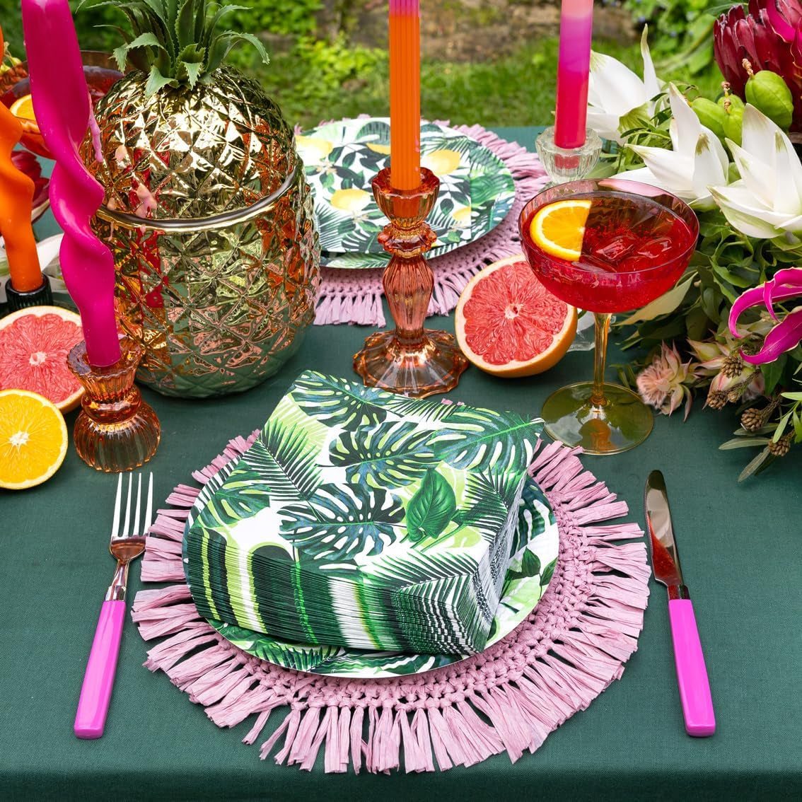 Paquete de 20 Toallitas Tropicales | Servilletas de Papel Verde con Diseño de Hoja de Palma | Vajilla desechable para fiesta infantil, fiesta de safari, jungla, dinosaurio, verano, tema hawaiano