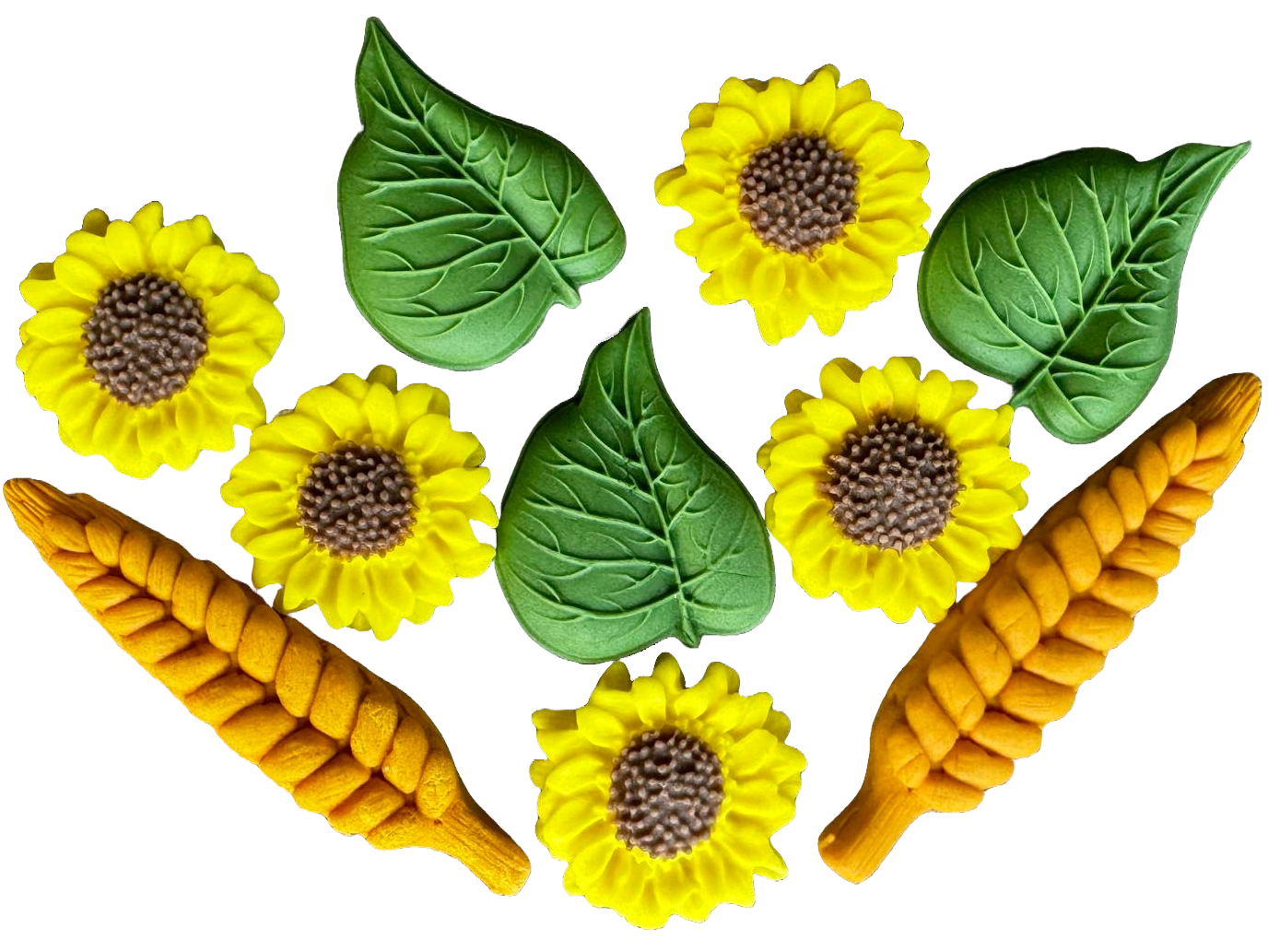 Set de 10 adornos comestibles de azúcar, Adornos en pasta de azúcar de girasol y trigo Naty Shop