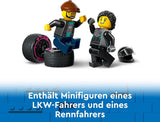 LEGO City Car Transporter con coche de carreras, camión de juguete con rampa de carga ajustable y coche de carreras, juego de construcción con 2 minifiguras, piloto de carreras y conductor de camión, para niños a partir de 6 años 60406 Juegos de construcción Besuche den LEGO-Store