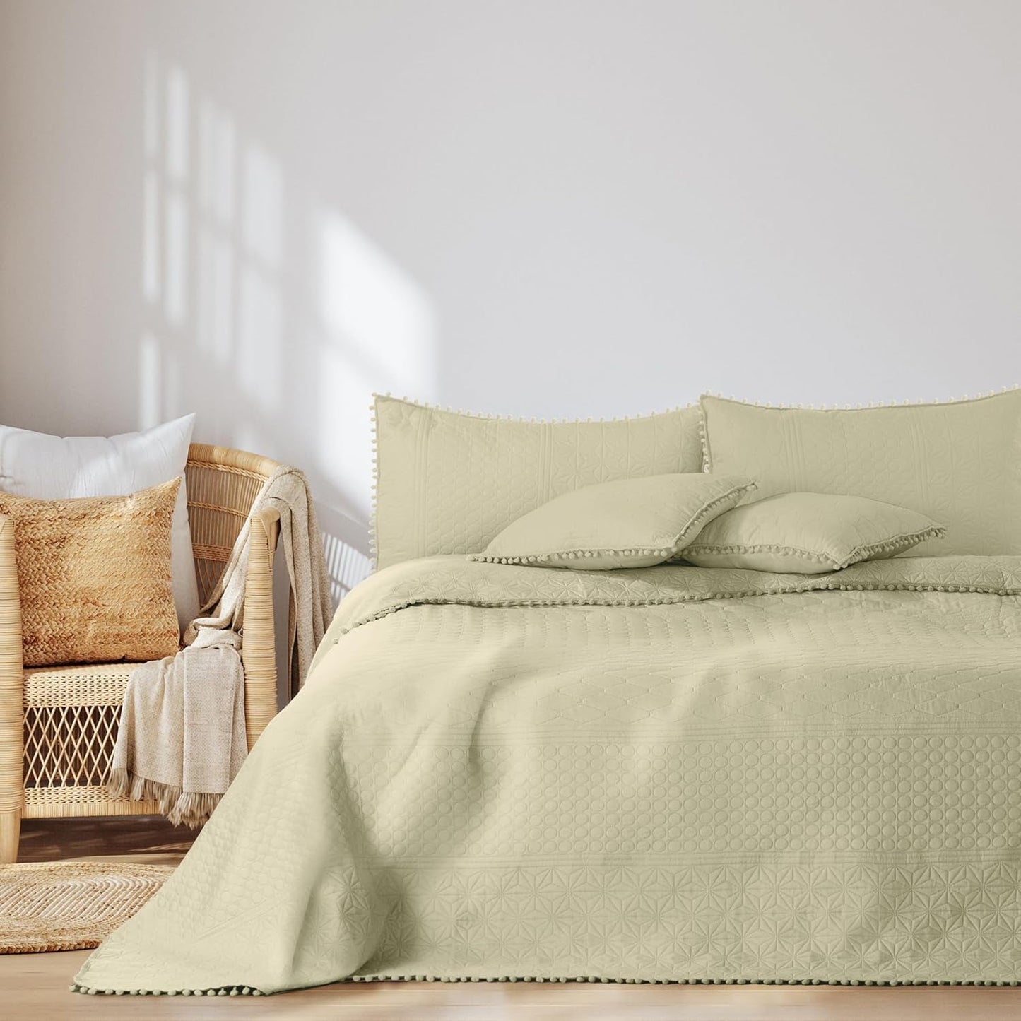 Ameliahome Colcha con pompones 220X240 Cm Colcha de doble cara Acolchado ultrasónico Poliéster Meadore Gris Camas y mantas Besuche den AmeliaHome-Store Meadore Beige 240X260 Cm