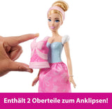 Muñeca de moda Mattel Disney Princess Toys Cenicienta con 2 conjuntos, 9 accesorios, 2 tops con clips y 2 faldas. Historias 2 en 1 inspiradas en la película de Disney, JCR95