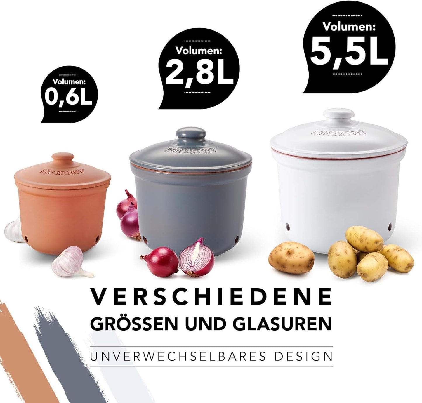 Olla para ajos Römertopf Olla fresca hecha de arcilla natural para una larga vida útil de alimentos como el ajo Ø 12,5 cm blanco Cajas de almacenamiento de alimentos Naty Shop