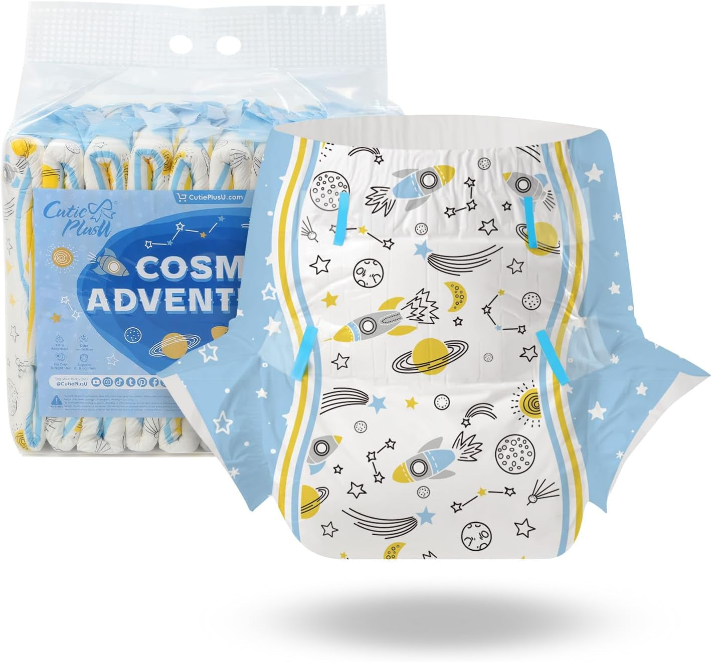 CutiePlusU Pañales para Adultos, 10 Piezas, Braguitas Desechables para Incontinencia con Sábana para Mujeres y Hombres, Máxima Absorbencia Durante la Noche - Little Princess (Tamaño Grande 94-119cm)