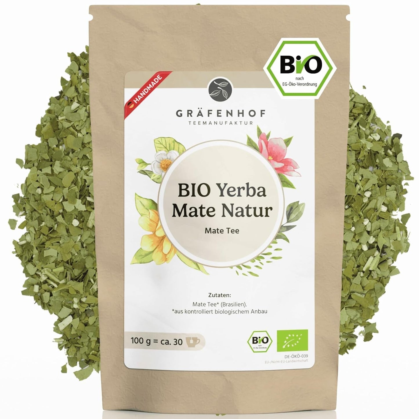 Té de yerba mate orgánico El original 1 kg de té de mate suelto alto en cafeína Sin tostar Hojas de mate secadas al aire probadas en laboratorio Envasadas en Alemania Calidad premium Gräfenhof