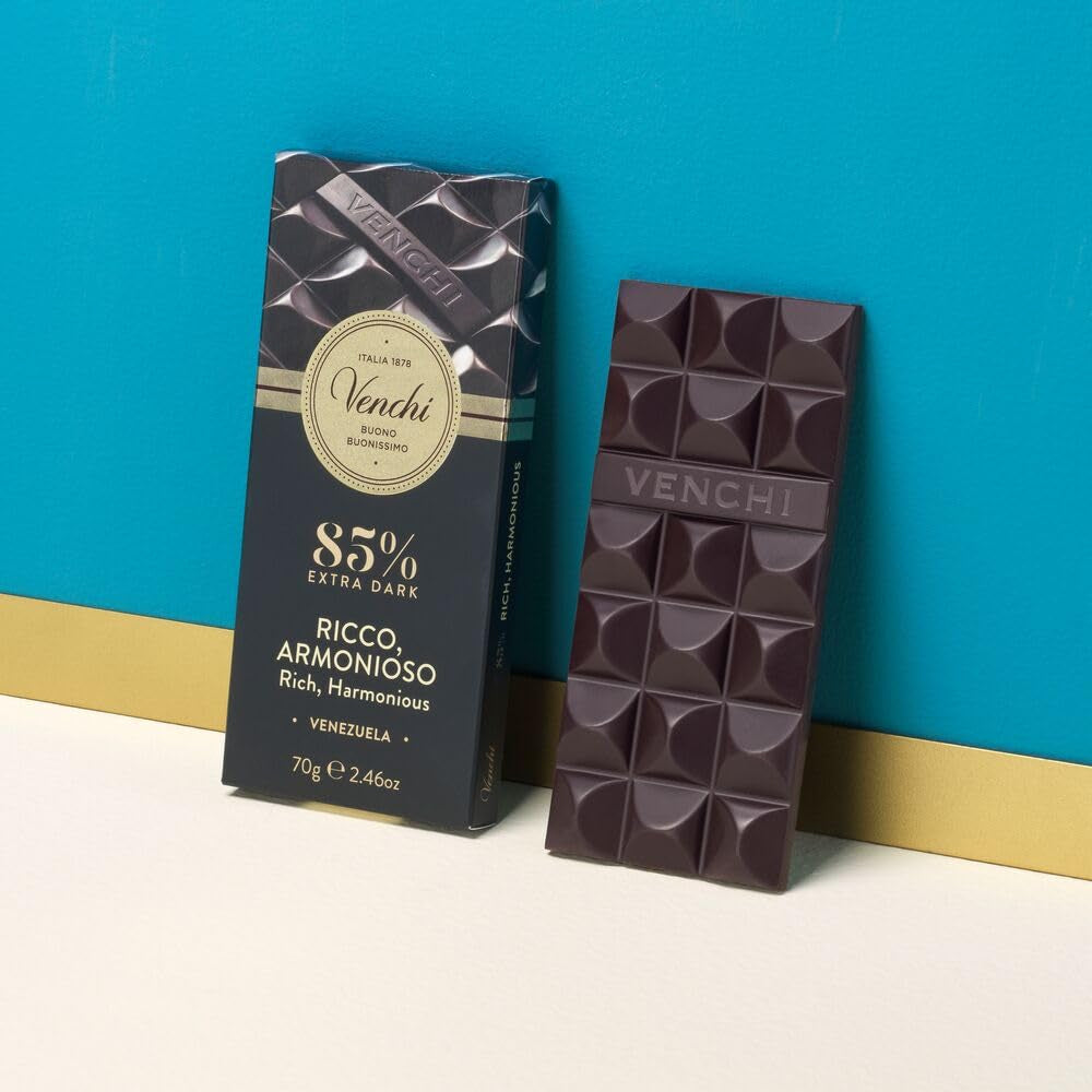 Venchi - Barra de chocolate 85%, 70g - Con crujientes granos de cacao tostados - Sin gluten - Vegano