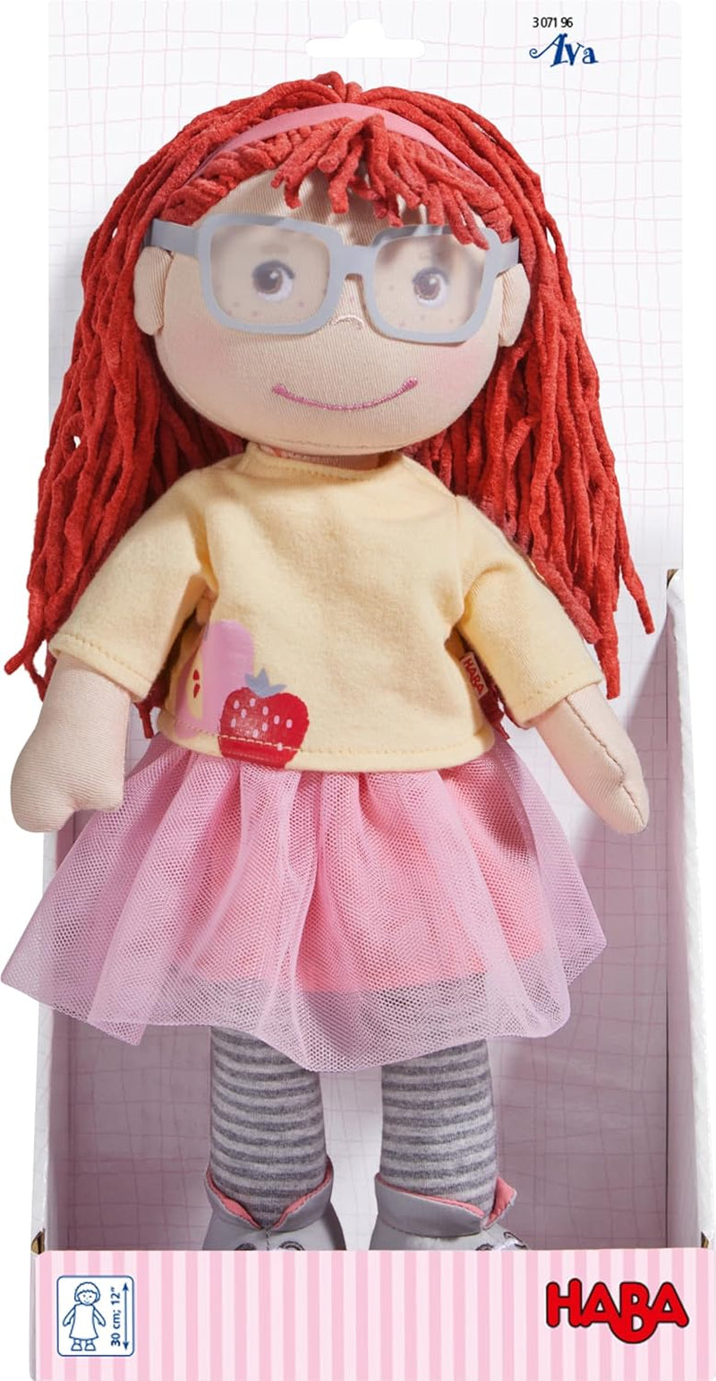 Muñeca HABA AVA, muñeca de 30 cm con gafas, muñeco blandito para niños a partir de 18 meses