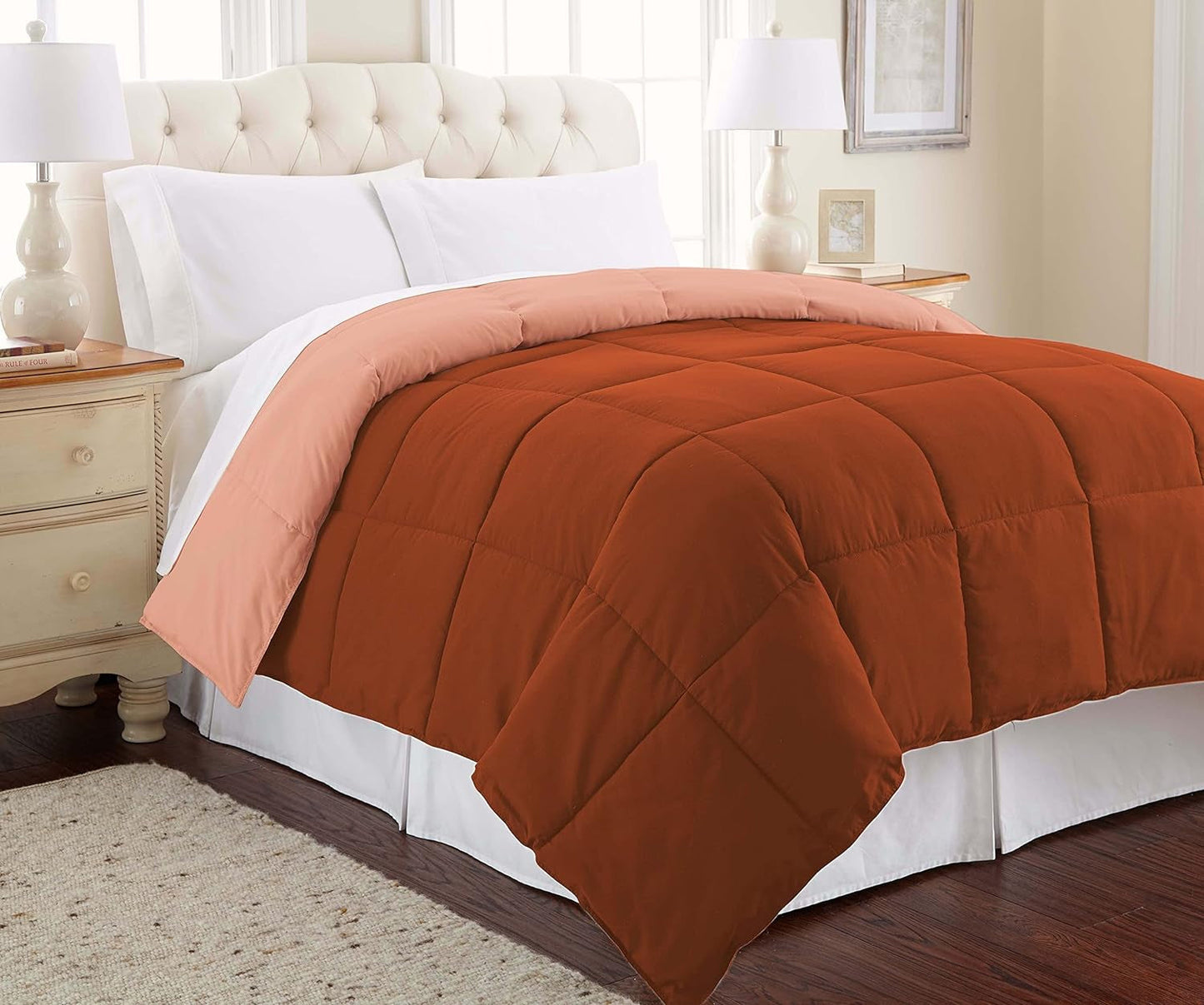 Alternativa al plumón, microfibra, acolchado, reversible, edredón y relleno - Alternativa suave y cómoda al plumón de ganso - Ropa de cama para todas las estaciones, Denim/Cloud Twin Naty Shop Edredones y edredones Rust / Clay Full/Queen
