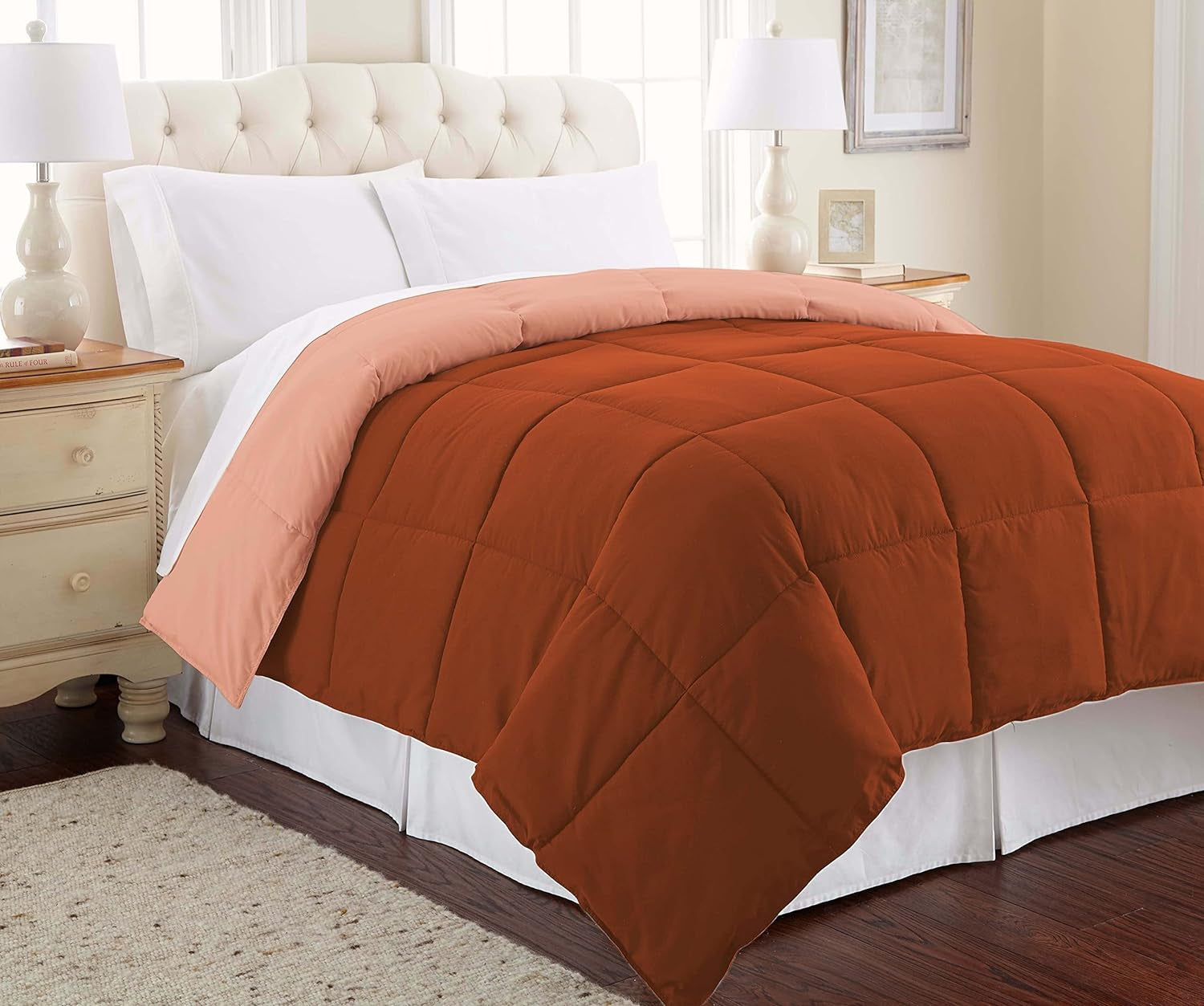 Alternativa al plumón, microfibra, acolchado, reversible, edredón y relleno - Alternativa suave y cómoda al plumón de ganso - Ropa de cama para todas las estaciones, Denim/Cloud Twin Naty Shop Edredones y edredones Rust / Clay Full/Queen