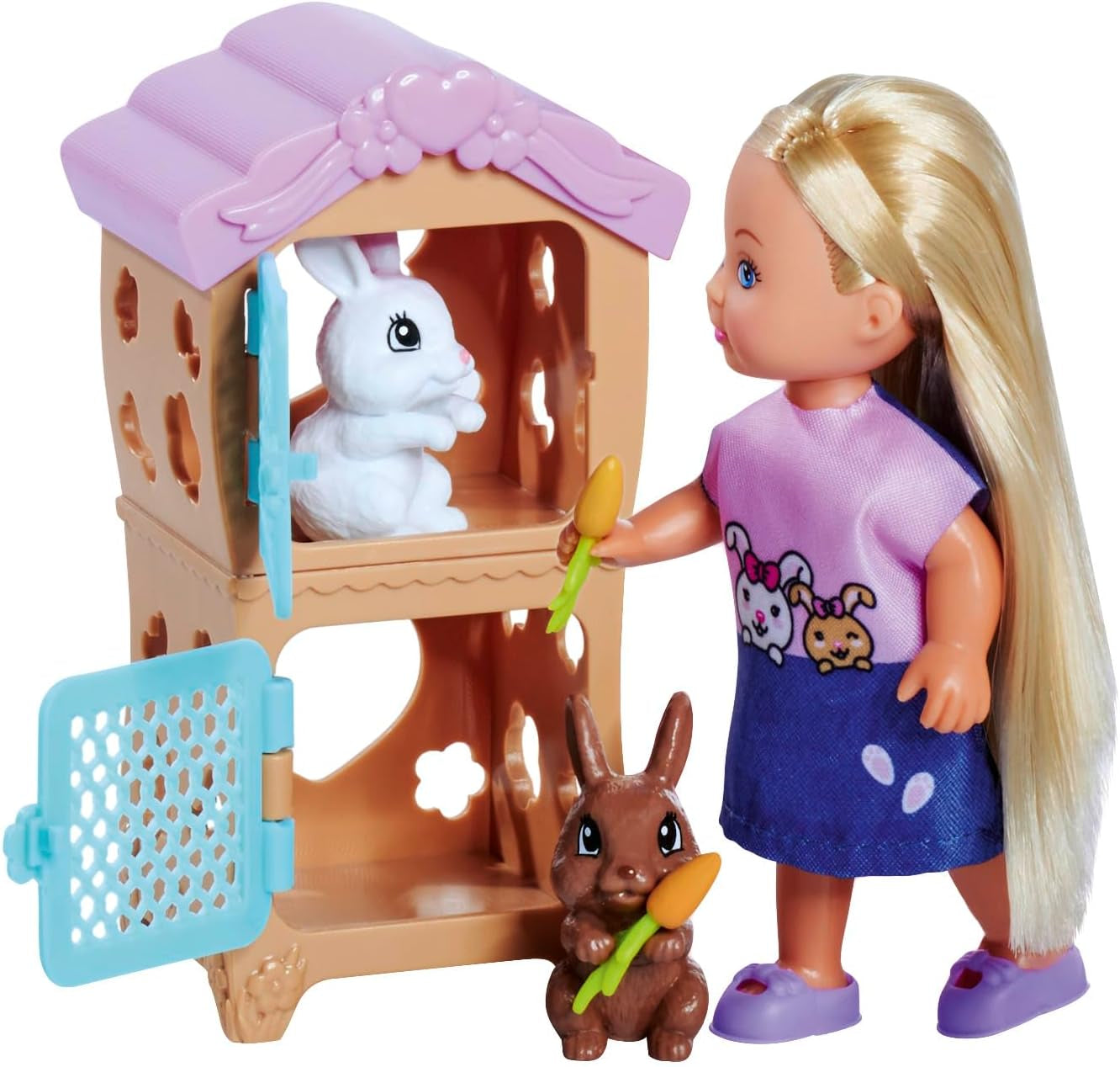 Simba Steffi Love Rabbit Family 12 cm 29 cm Muñeca de Juego con Jaula para Conejos y muñeca con Dos Conejos, a Partir de 3 años
