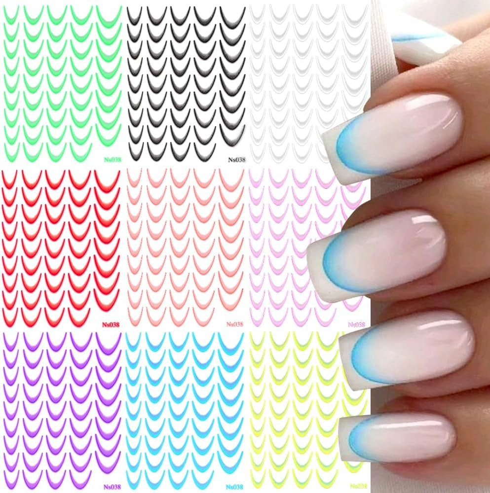 9 colores pegatinas de uñas francesas pegatinas de uñas francesas lámina autoadhesiva para uñas uñas francesas pegatinas de gradiente punta francesa pegatinas de uñas arte de uñas diseño de uñas pegatinas accesorios de uñas