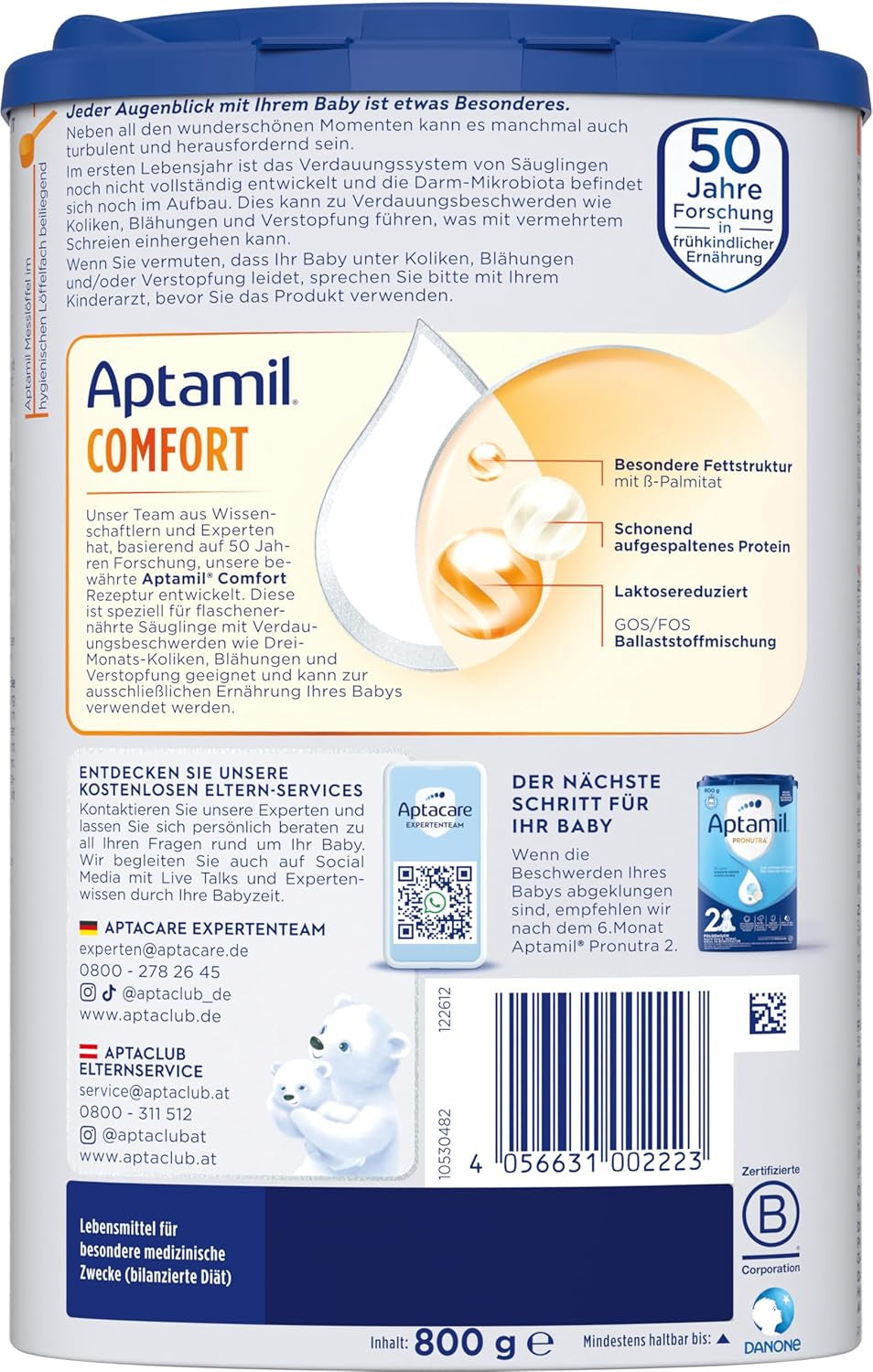 Aptamil Comfort - Fórmula especial desde el nacimiento - 1 x 800 g