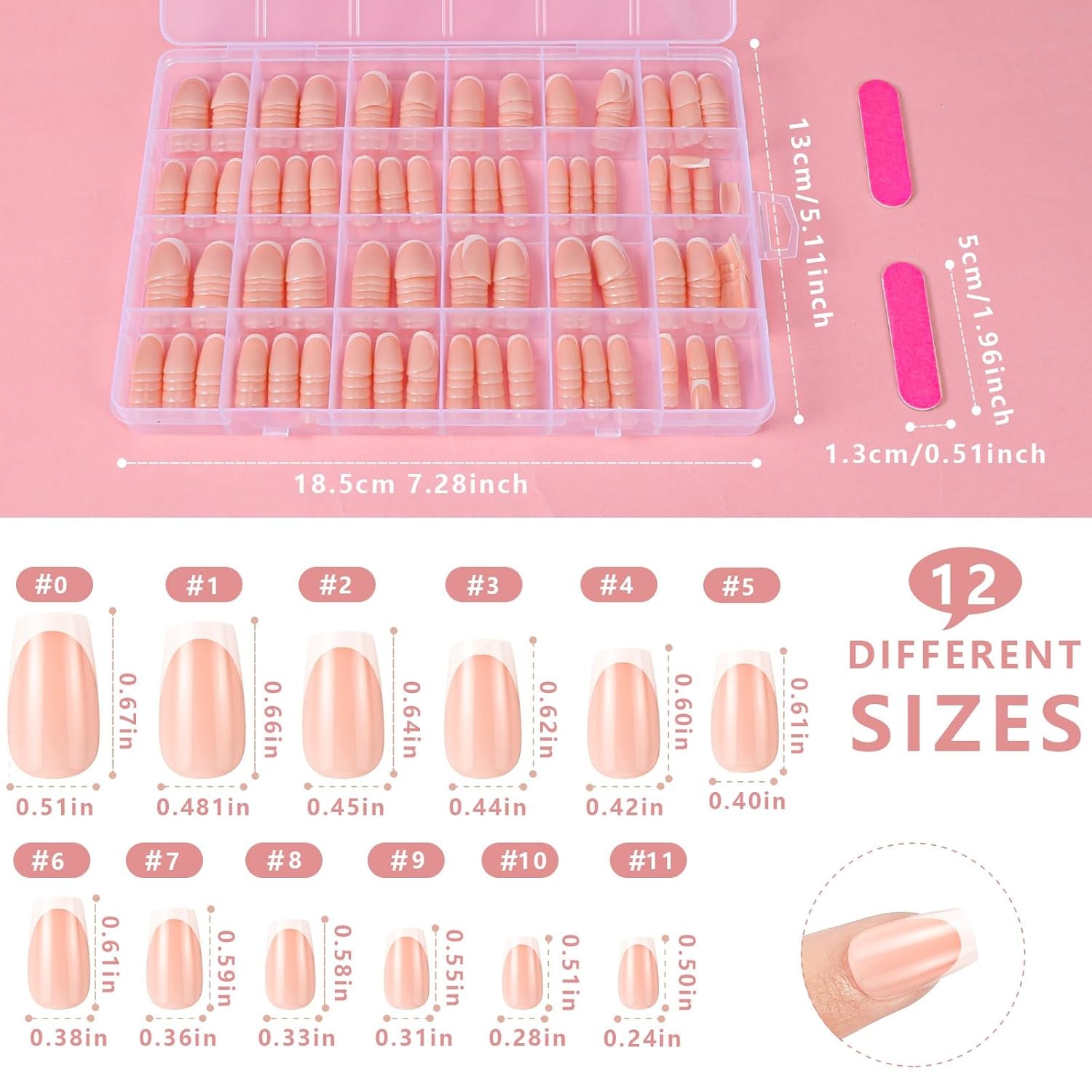 360 Piezas de Uñas Artificiales Francesas Uñas Postizas Rectángulo Mediano con Lima de Uñas Postizas Puntas Naturales DIY Presione para Damas y Mujeres