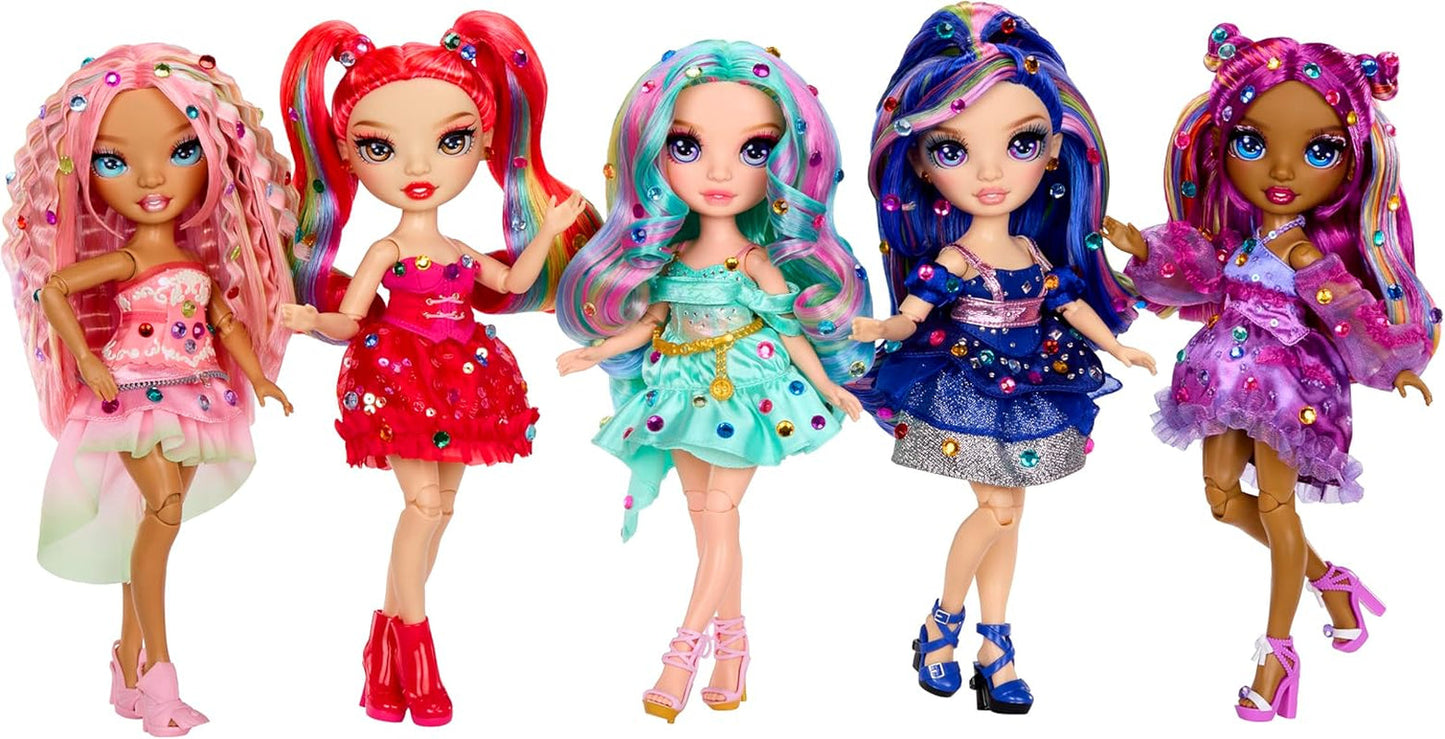 Muñeca Rainbow High Be Dazzling Fashion - Celine Turquesa - Azul-Verde, 28 cm, con herramienta de decoración, gemas brillantes y accesorios de peinado