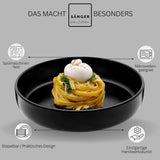 SÄNGER Madeira | Juego de vajilla combinada de 24 piezas, juego de vajilla de gres para 6 personas, 6 platos llanos, 6 platos de desayuno, 6 platos llanos, 6 tazones para pasta, juego de vajilla y tazones, negro mate | LA COLECCIÓN DE VALOR