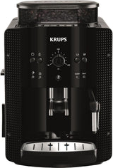KRUPS Cafetera espresso automática Arabica Picto, diseño compacto, fácil de usar, control giratorio ajustable intuitivo, espumador de leche, función 2 tazas, cafetera espresso, negra, EA810870