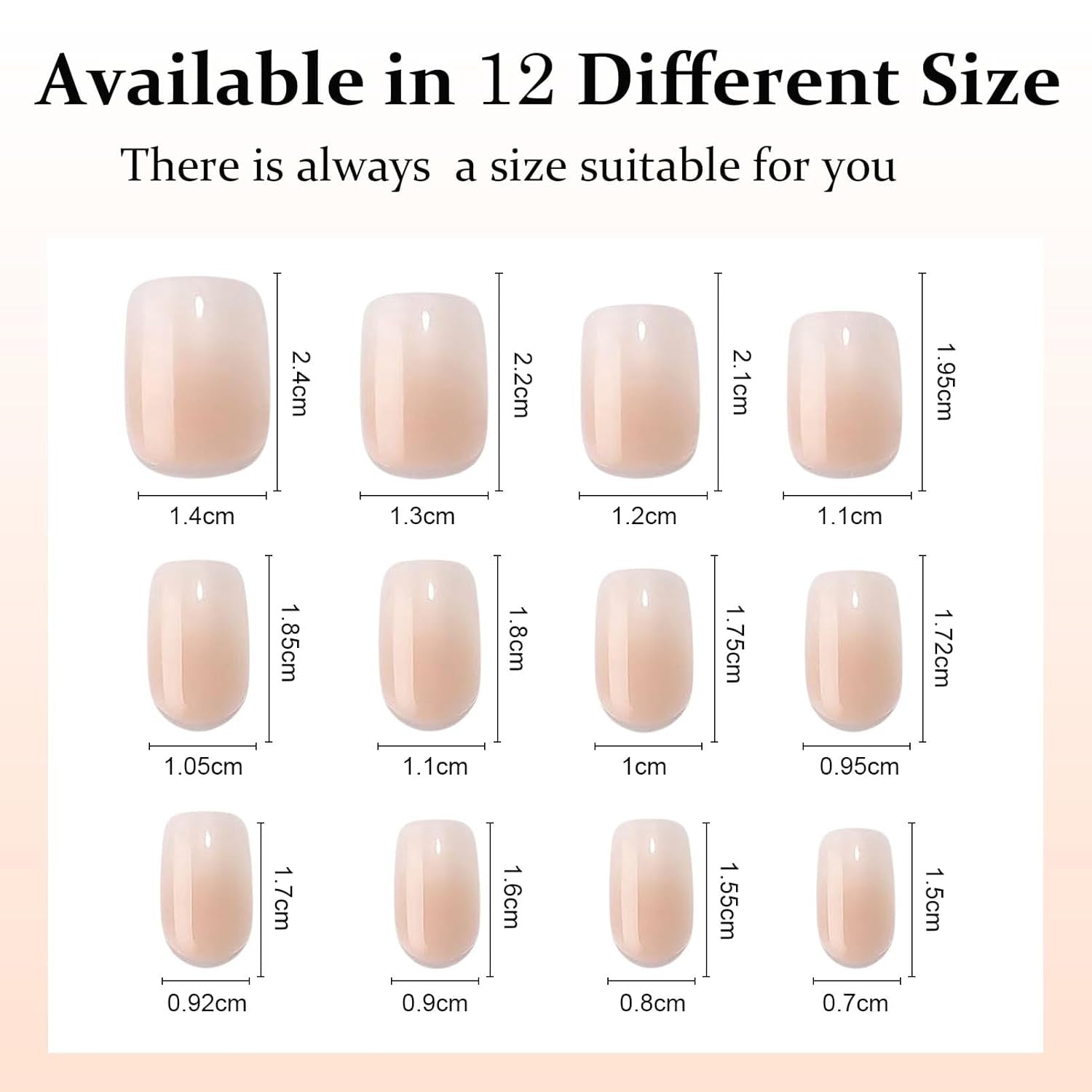 Juego de uñas postizas, 240 piezas de uñas cuadradas cortas, modelo de gel suave, degradado blanco desnudo, pegamento natural falso en uñas postizas para mujeres DIY (degradado desnudo, 240X)