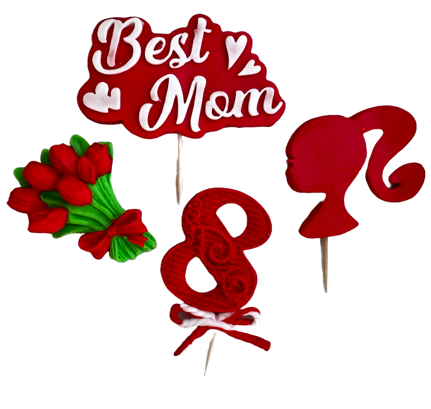 Set de 4 adornos comestibles de pasta de azúcar, La mejor madre Adornos de pasta de azúcar Naty Shop