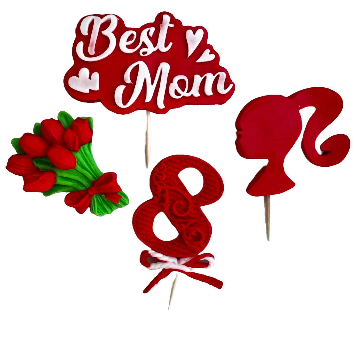 Set de 4 adornos comestibles de pasta de azúcar, La mejor madre Adornos de pasta de azúcar Naty Shop