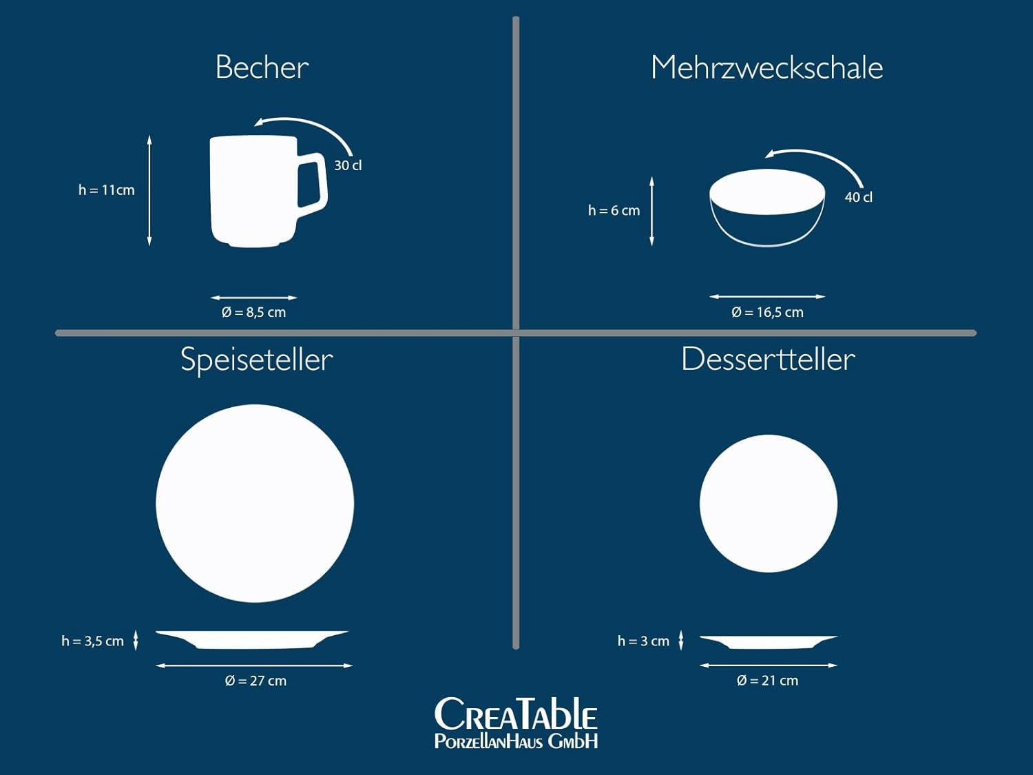 CreaTable, 23679, Serie Cascade, Vajilla de 32 piezas para 8 personas, Servicio combinado de porcelana, Apto para lavavajillas y microondas, Fabricación de calidad