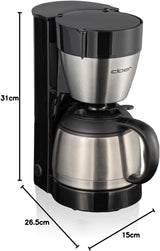 Cloer 5009 Cafetera espresso con filtro Keep Warm para hasta 8 tazas, 800 W, con jarra aislada de acero inoxidable, taza de filtro 1x4, color negro
