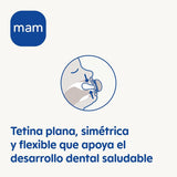 MAM Chupete para bebé 0-2 meses Simétrico Plano Tetina flexible Silicona suave Fácil de usar Con caja autoesterilizante Original Neutro Mate 2 piezas