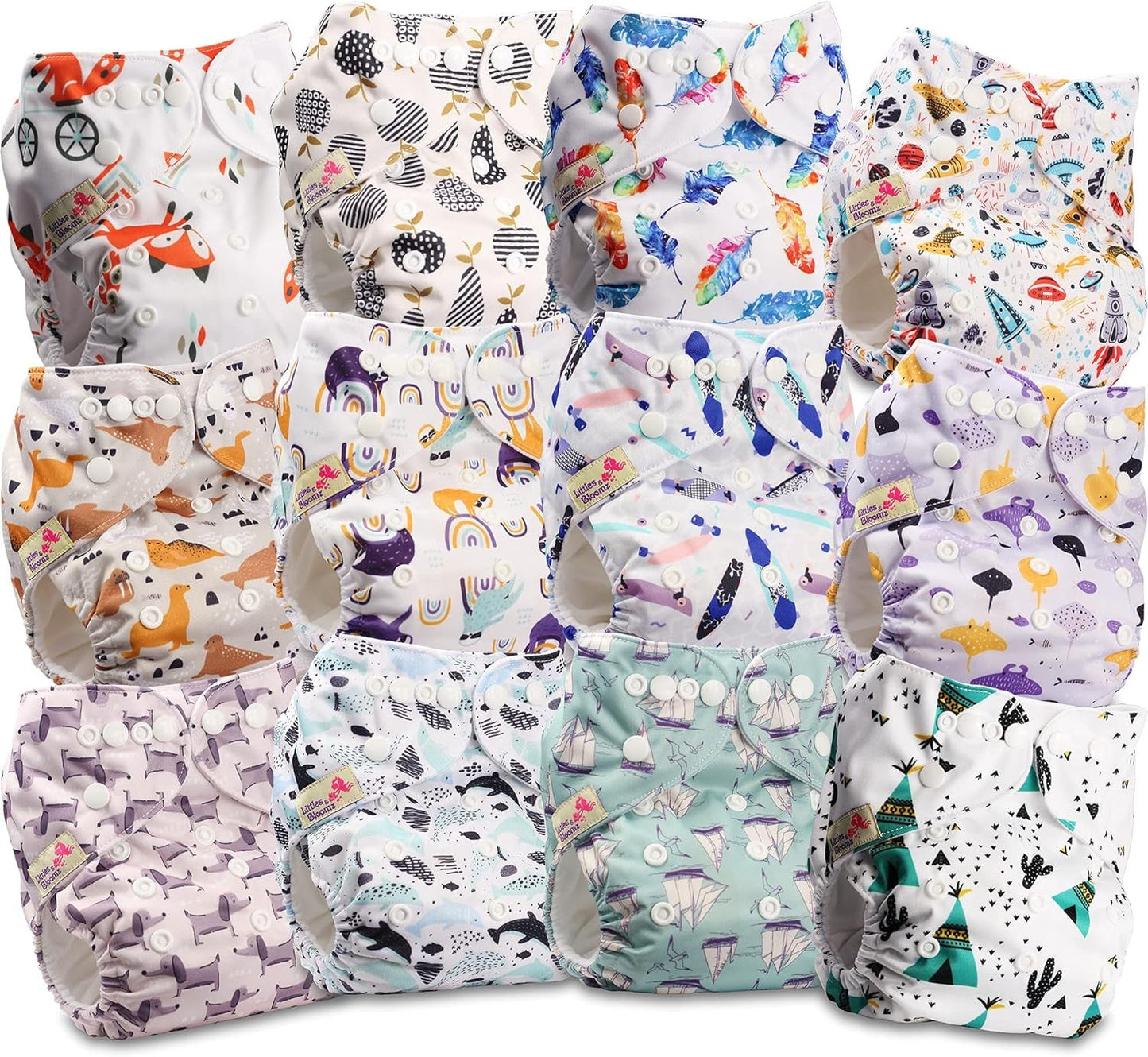 Littles and Bloomz FLP2-0406 Pañal reutilizable con clip estándar, 4 pañales