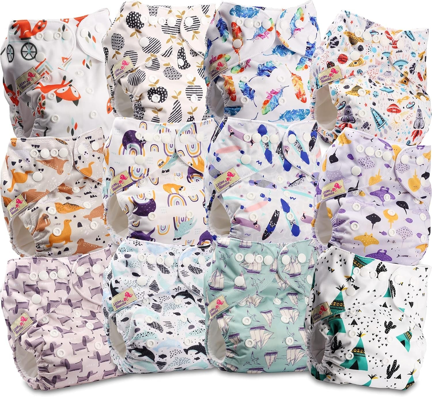 Littles and Bloomz FLP2-0406 Pañal reutilizable con clip estándar, 4 pañales