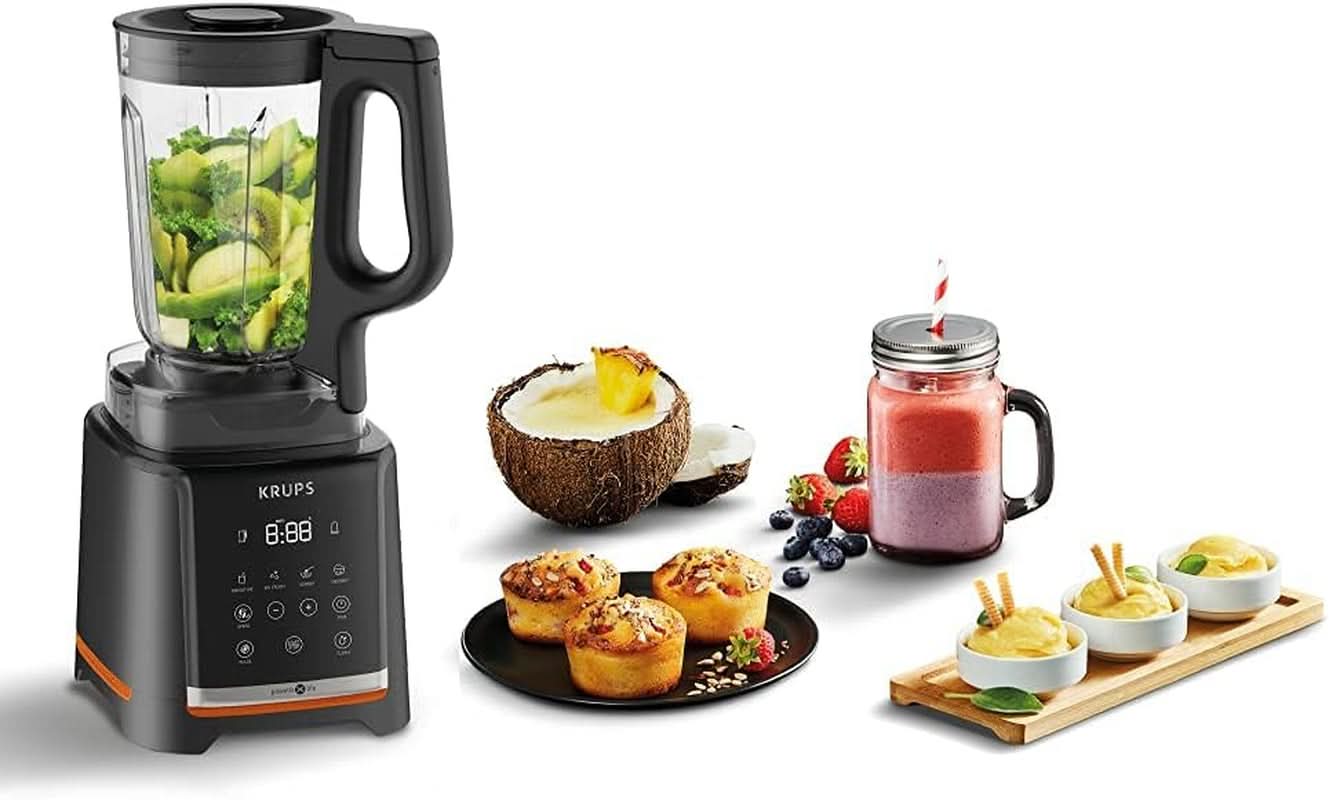 Krups Highspeed - Batidora de pie Infinymix KB9158 | 1600 vatios | 5 programas automáticos + instalación manual | Tritanbehälter | incluido Robo de seguridad | Batidos, batidos, hielo picado | Schwarz Cocina Tienda Naty