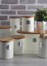 , Panera "Living" de acero inoxidable color crema, con tapa de bambú, crema Cajas para guardar alimentos Naty Shop