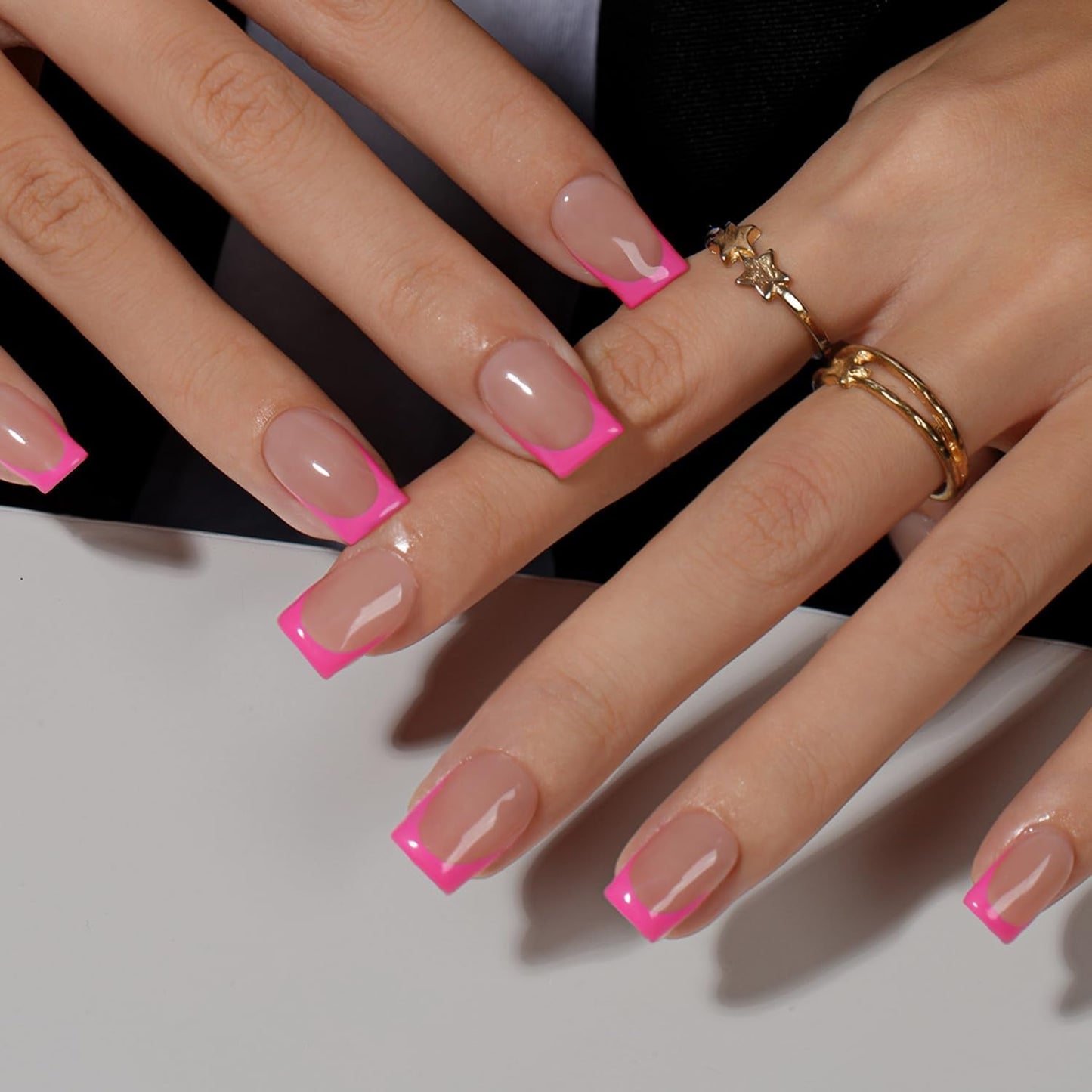 Uñas Postizas De Punta Francesa Corta - 30 Piezas De Uñas Negras Para Pegar En Uñas Cuadradas Cortas, Uñas Postizas De Punta Francesa Con Pegamento, Juego De Uñas Artificiales Cuadradas Para Mujeres