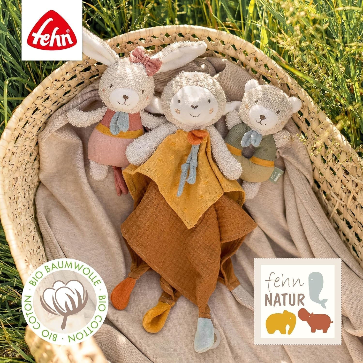 Fehn juguete palo de agarre para niños fehnNatur juguete conejo - juguete de motricidad con sonajero para agarrar, abrazar - juguete de agarre con algodón orgánico - juguete para bebés y niños pequeños a partir de 0 meses Baby Toys Naty Shop