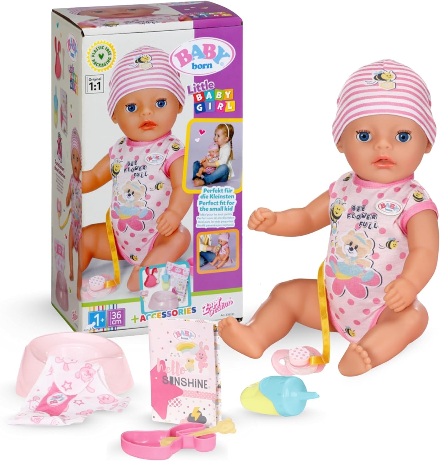 BABY Born Lena (Niña) - muñeca bebé 36 cm - 7 funciones, incluidos accesorios y colchón - Funciona completamente sin pilas - Apto para niños pequeños a partir de 1 año