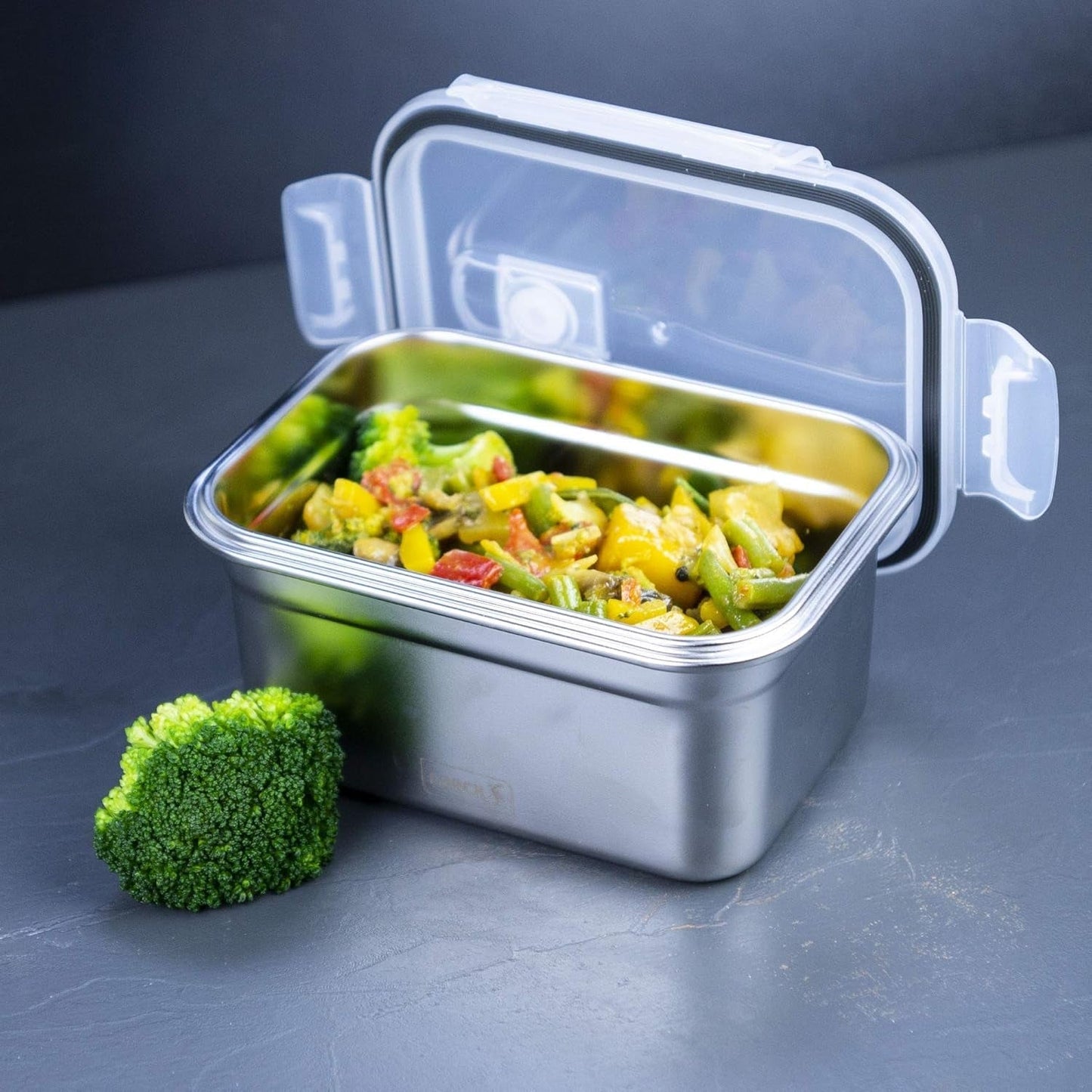 Lurch 240895 Fiambrera Caja de Seguridad/Almacenamiento de Acero Inoxidable de Alta Calidad con Tapa de plástico Libre de BPA Cajas de Almacenamiento de Alimentos Transparentes de 2000 ml Naty Shop