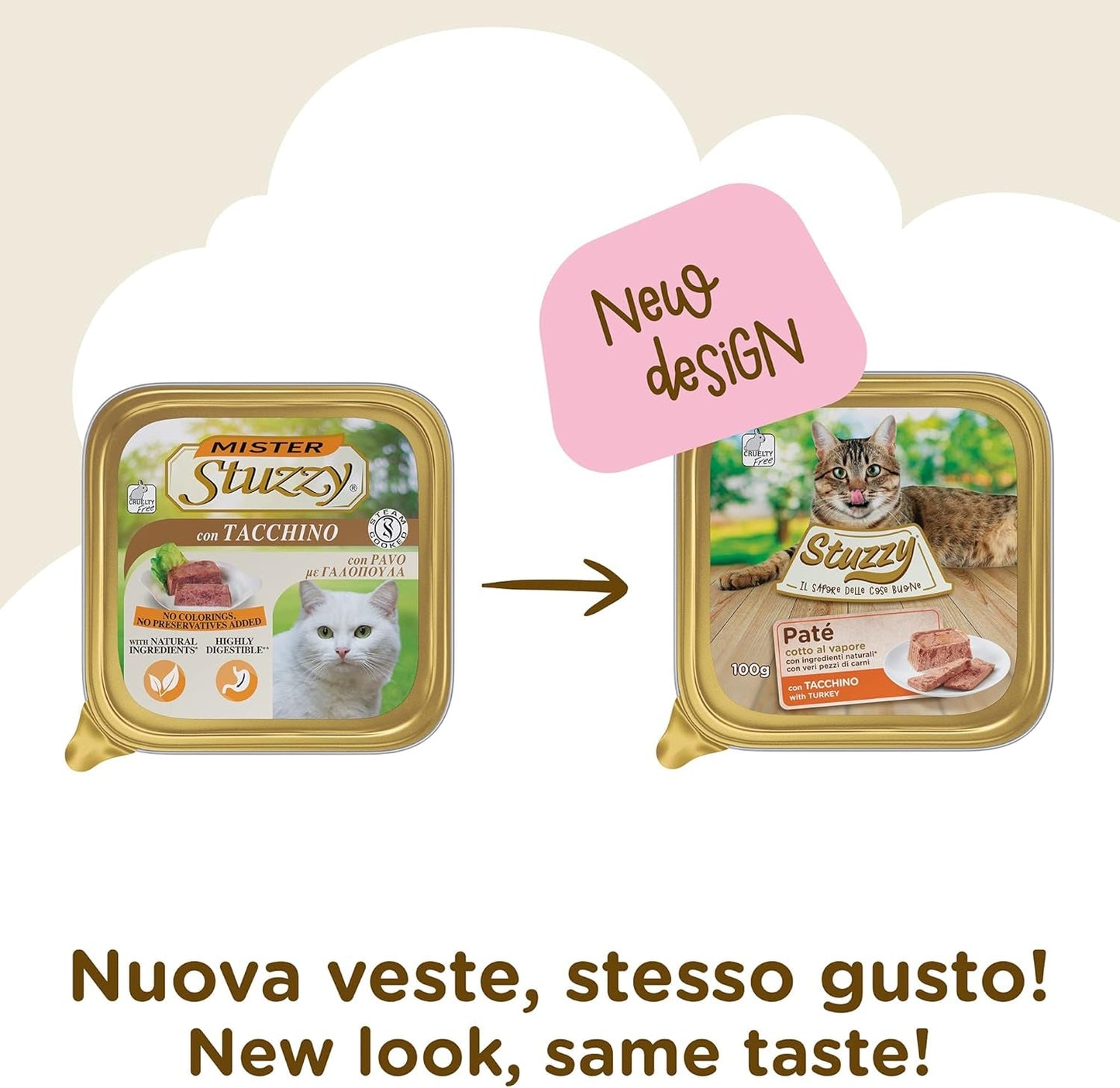 Mister Nassfutter für ausgewachsene Katzen, Turquía, Line Pastete und Fleisch in Stücken, total 3,2 kg (32 vasos x 100 g)