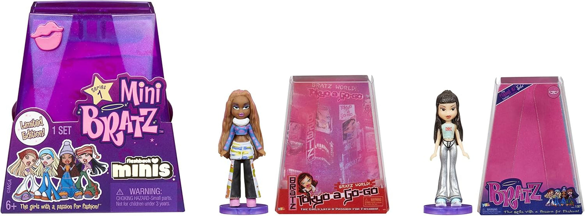 Muñecas Bratz Miniverse Y2K Nostalgia Flashback Minis de MGA de edición limitada - PAQUETE SORPRESA - 2 mini muñecas Bratz y vitrina - Gran regalo para niños y coleccionistas mayores de 6 años