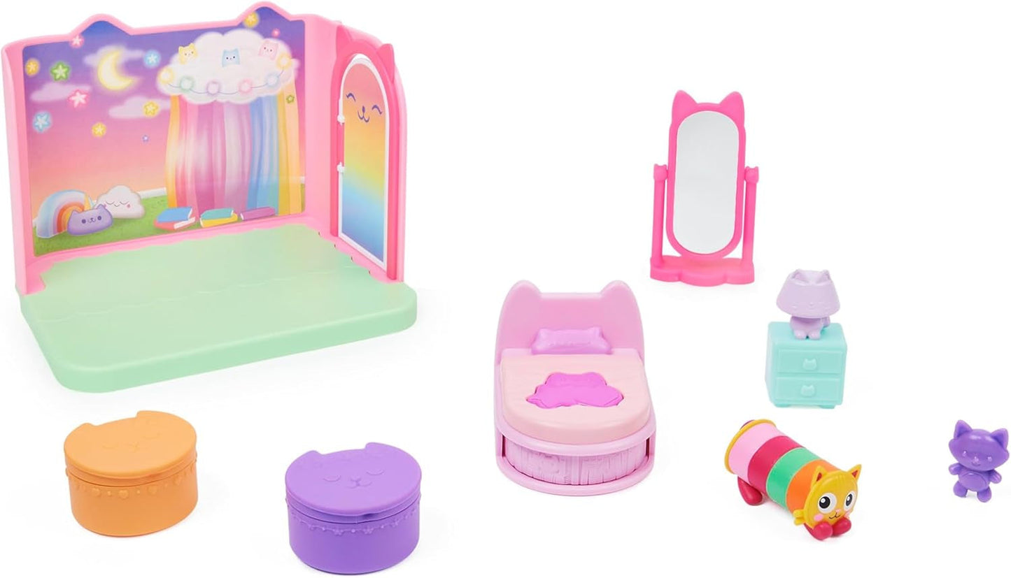 Habitación Deluxe de la casa de muñecas de Gabby, habitación para gatos, muebles y 2 cajas sorpresa con accesorios temáticos, adecuada para edades de 3 años en adelante
