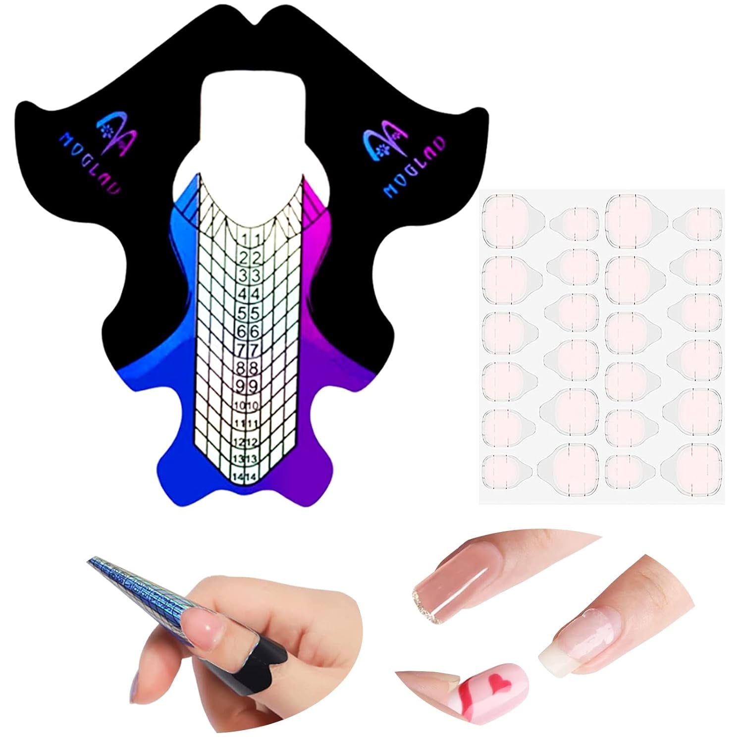 ® 100 Plantillas de Uñas y 1 Hoja de 24 Discos Adhesivos Transparentes para Uñas, Plantillas de Extensión de Uñas, Plantillas de Extensión de Uñas de Gel Autoadhesivas, Accesorios para Uñas Artificiales