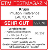 Krups Intuition Preference cafetera espresso totalmente automática con funcionamiento similar a un teléfono inteligente, pantalla táctil a color de 3,5", tecnología Smart Slide, sistema de iluminación intuitivo, 11 bebidas, recipiente para leche, EA873810