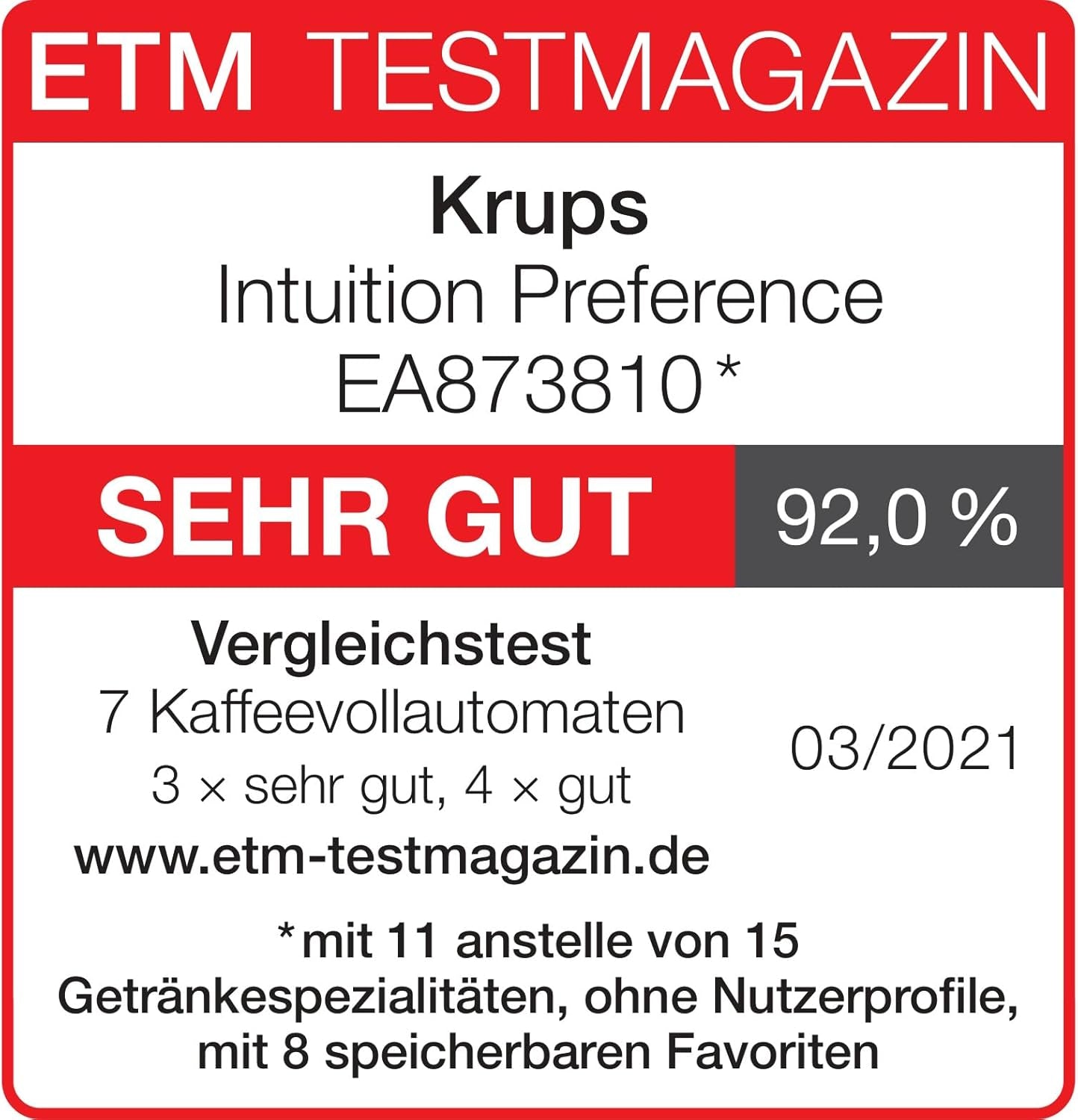 Krups Intuition Preference cafetera espresso totalmente automática con funcionamiento similar a un teléfono inteligente, pantalla táctil a color de 3,5", tecnología Smart Slide, sistema de iluminación intuitivo, 11 bebidas, recipiente para leche, EA873810